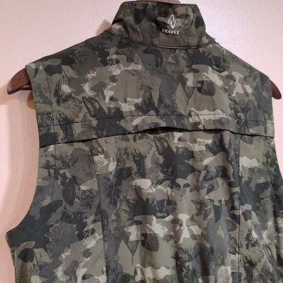 Eddie Bauer Womens M Travex Vest Green Camo Stretch Pocket Travel Hike Camp - Picture 8 of 16